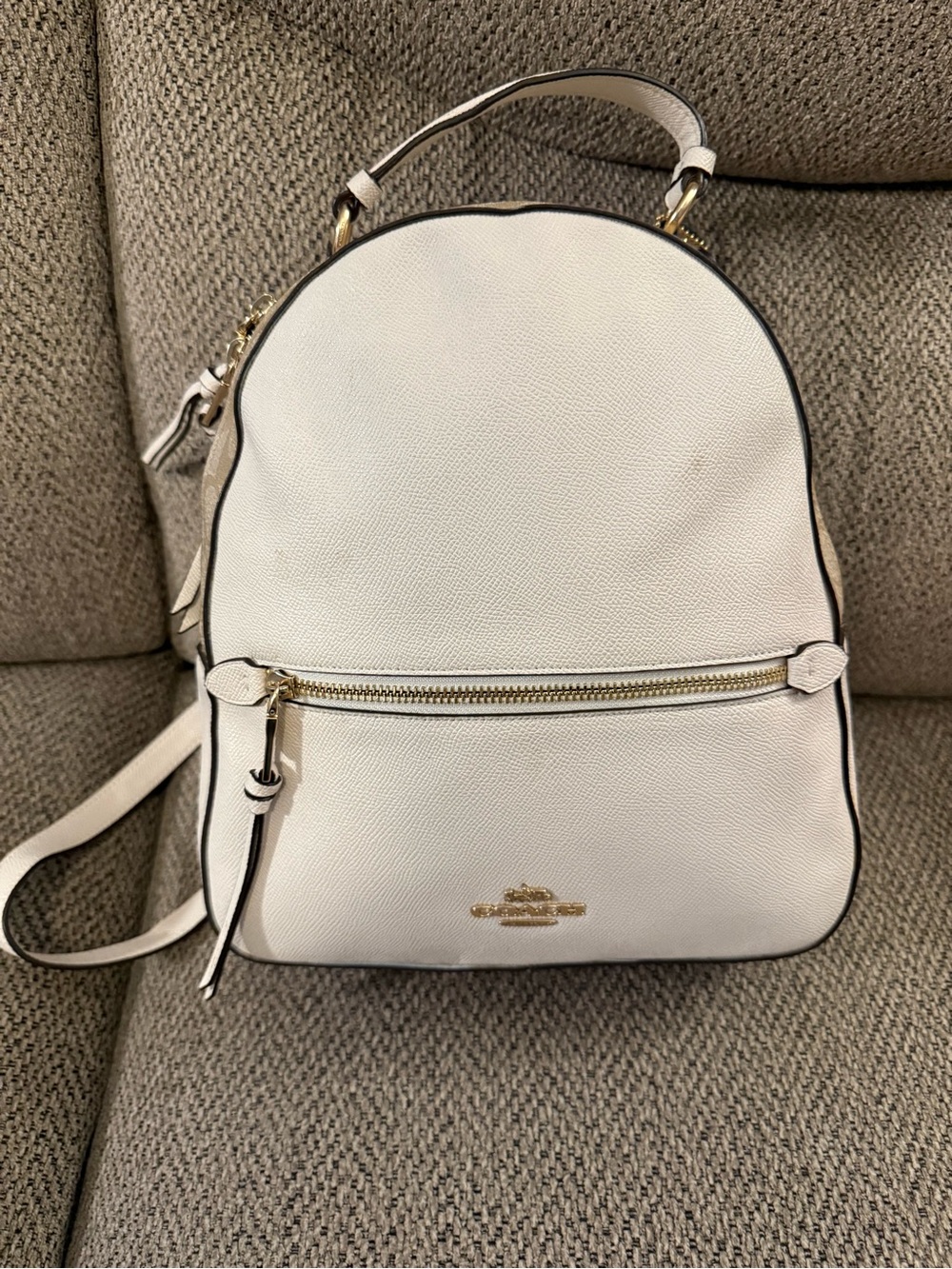 Coach Cream Pebble Leather Mini Backpack with Gold Hardware